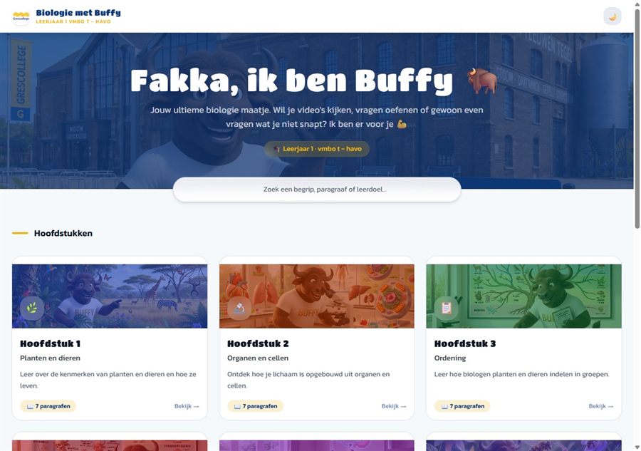 Biologie met Buffy: de leeromgeving met mascotte en hoofdstukken